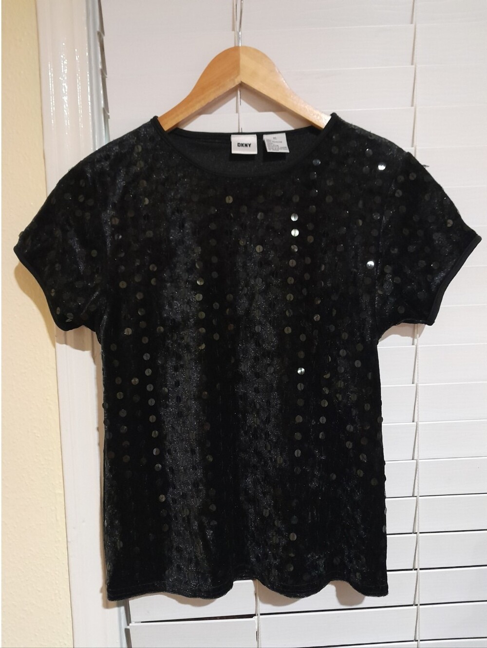 Y2k vintage sequin sparkly bling velvet DKNY casua blackl top XL